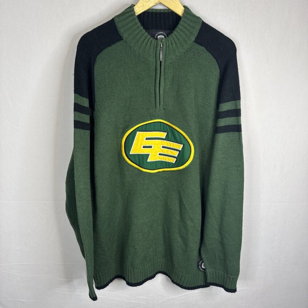 Sogo Sports CFL Edmonton Eskimos Knit Quarter Zip Sweater TG/XL Green Black